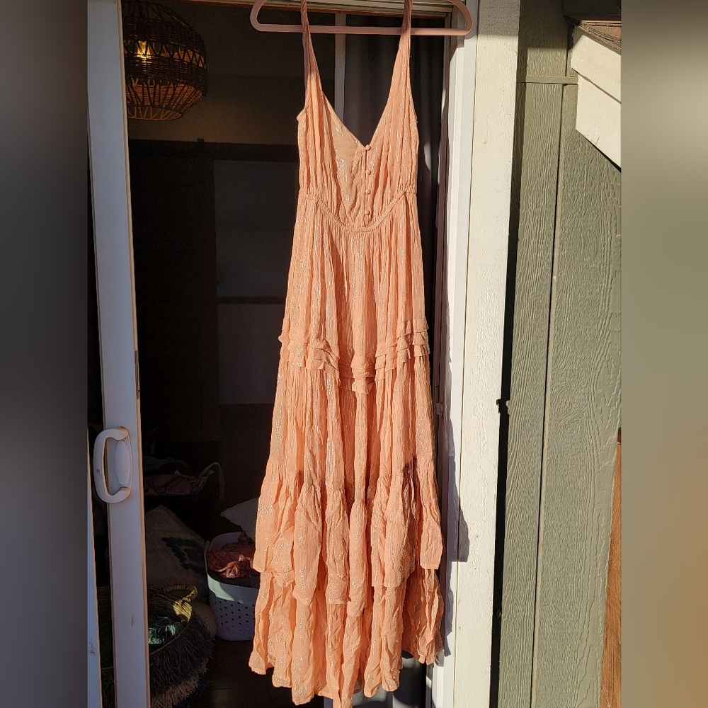 Beautiful peach sparkling maxi dress by Sundress, size M/L